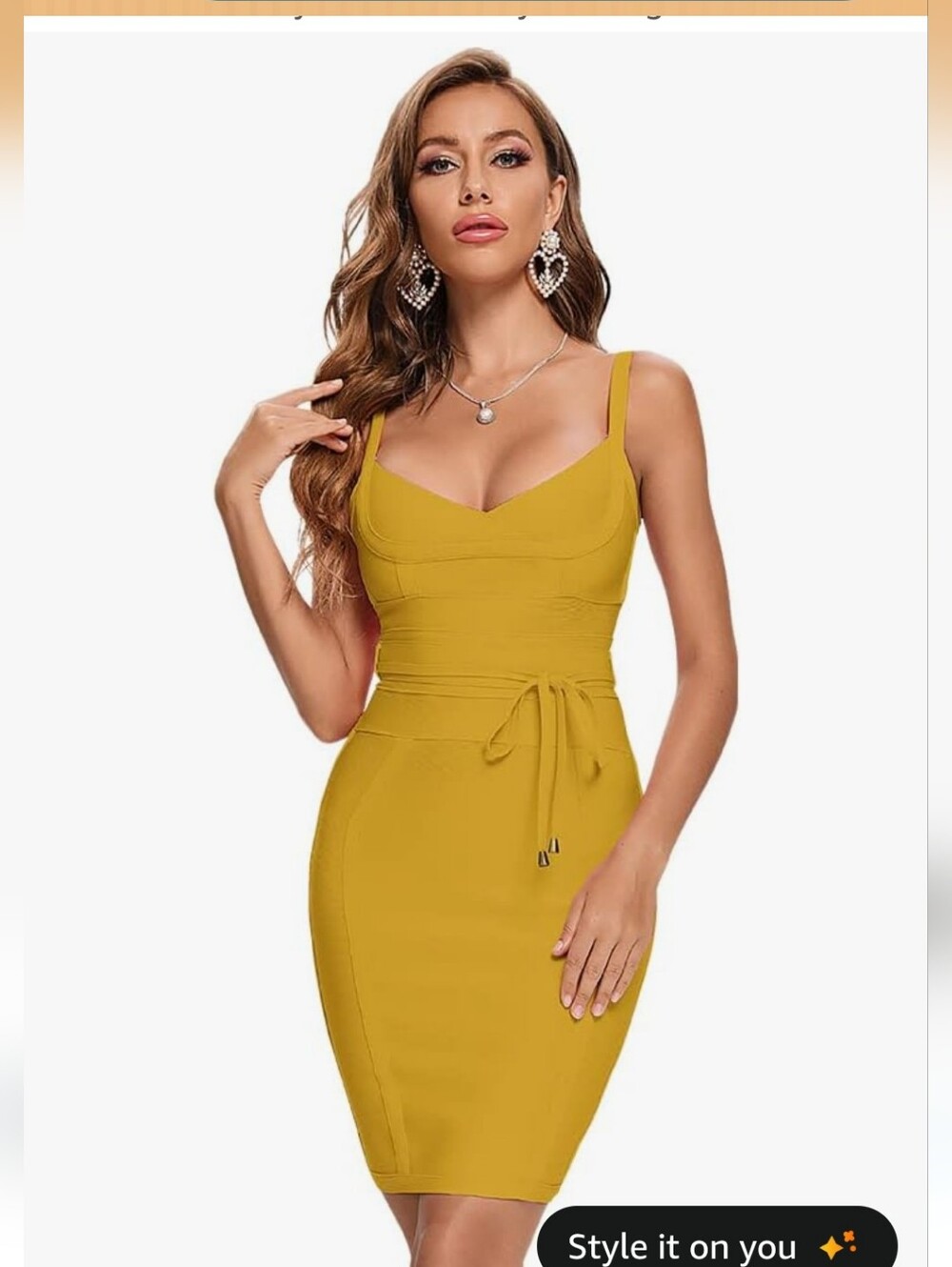 Boohoo Mustard Bodycon Midi Dress with Tie Waist